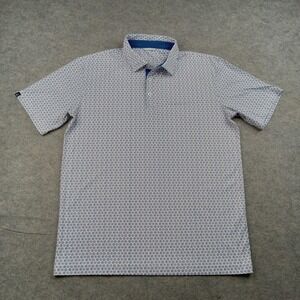 Swannies Polo Shirt Mens Medium White Geometric Golf Performance Polyester Top